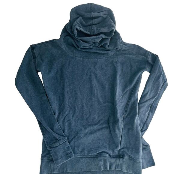 Lululemon Stress Less Hoodie Size 4 Heathered Navy Blue Funnel Neck Sweatshirt - Picture 2 of 5